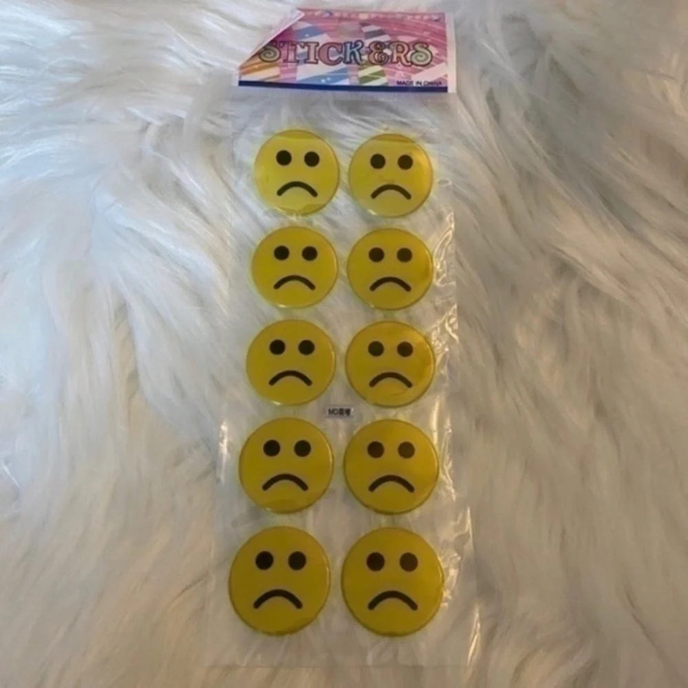 40 Frowning Face‎ Puff Stickers Sad Emoji Yellow Black Frowny Unhappy Emotion